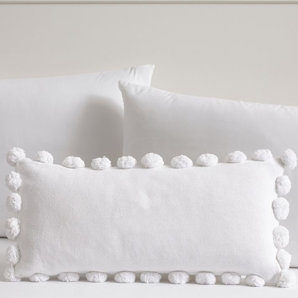 NWT Pottery Barn Teen White Pom Pom Pillow Cover